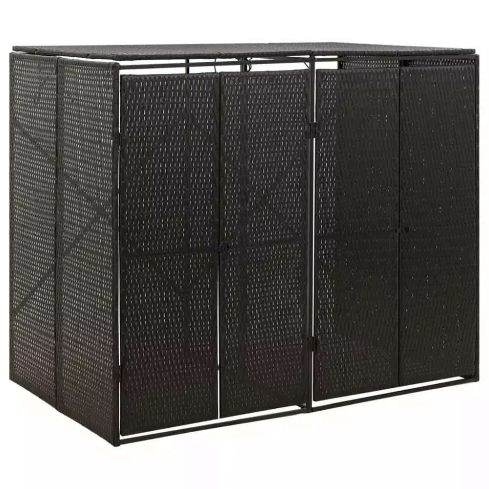 vidaXL Outdoor Trash Can Storage Double Wheelie Bin Shed Poly Rattan Garbage Enclosure