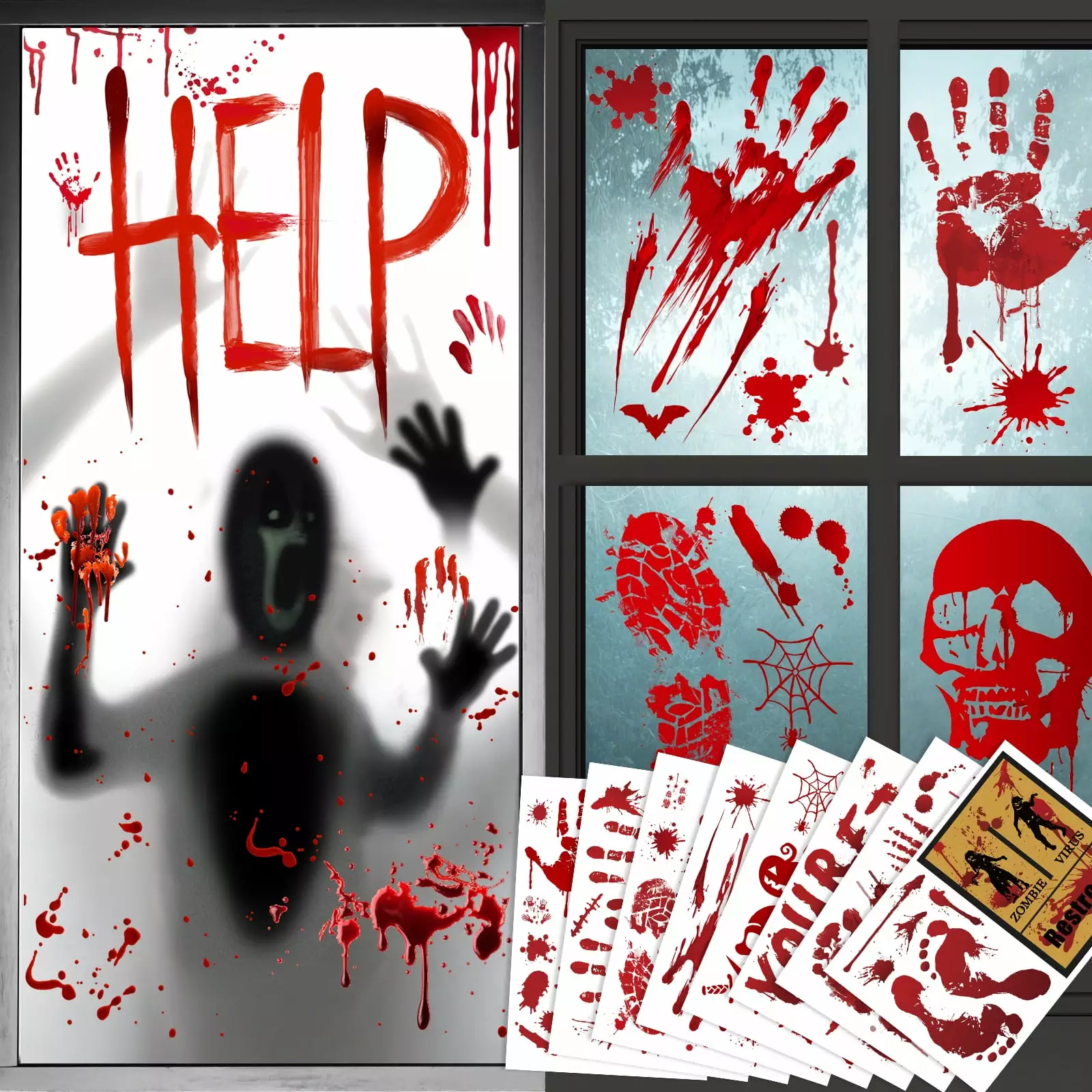 Toodour Halloween Bloody Window Clings Posters Haunted House Party