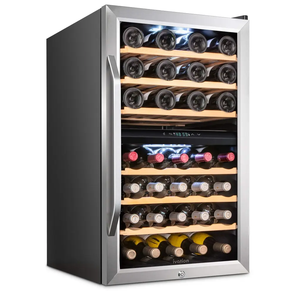 Ivation 43 Bottle Freestanding Wine Refrigerator, Binary Zone Wine Fridge Lock, Stainless Steel