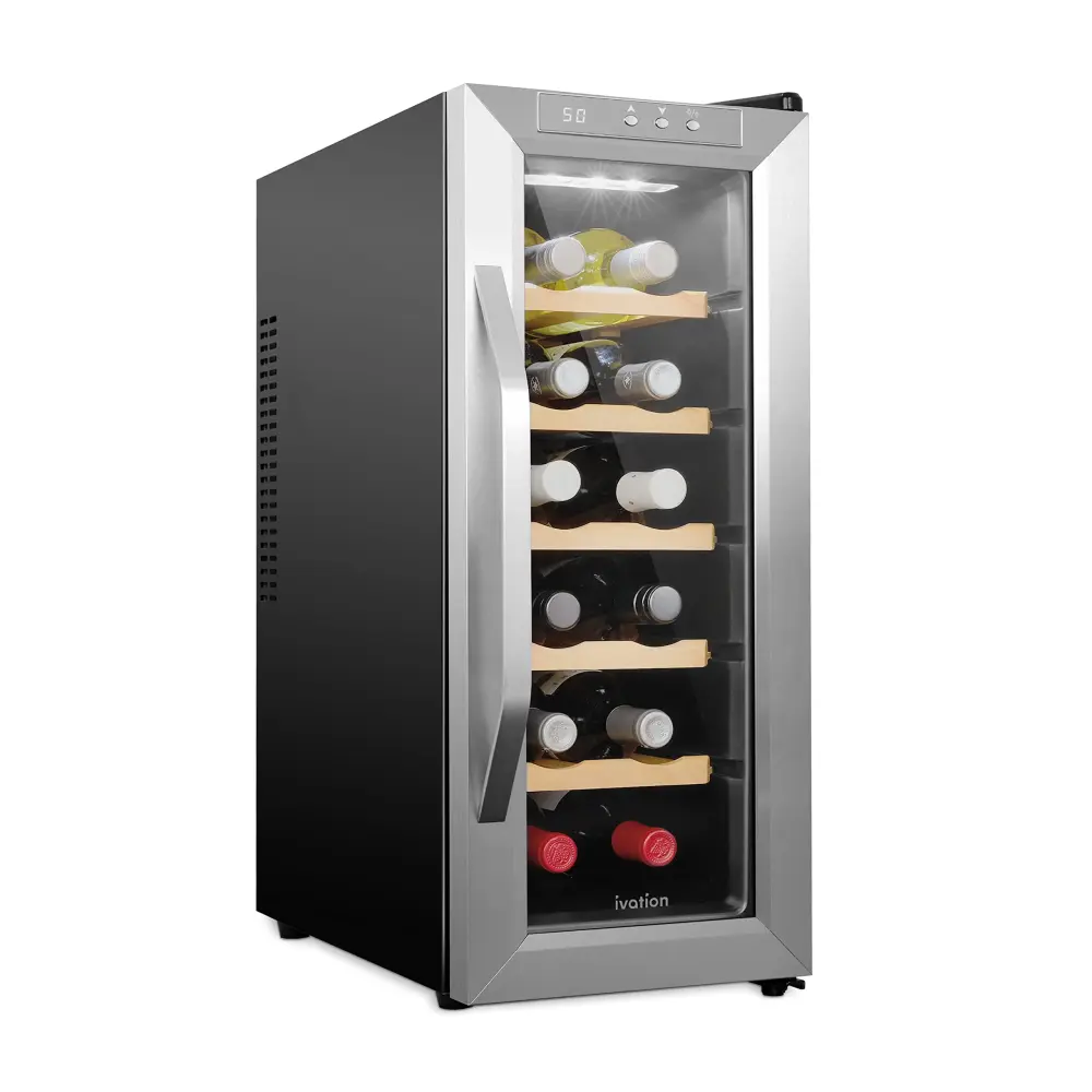 Ivation 12 Bottle Thermoelectric Wine Cooler, Low-noise Freestanding Wine Fridge, Stainless Steel
