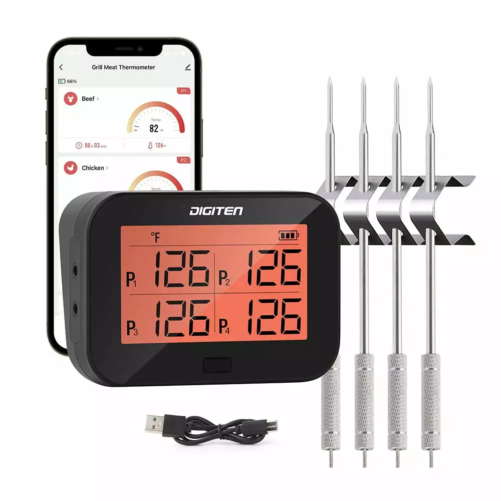 Digital Bluetooth BBQ Grill Meat Thermometer 4 Probes Instant Read Temp Alarm Function SENSTREE
