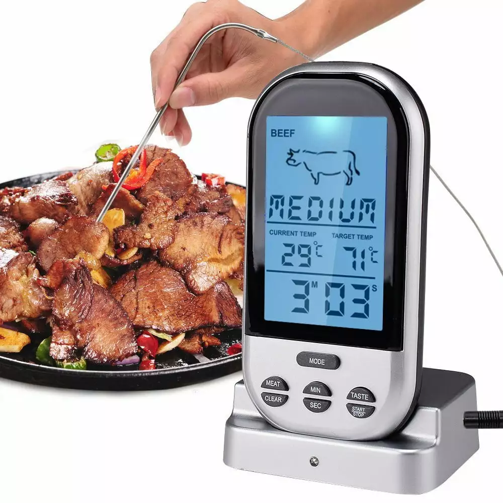 Digital Meat Thermometer Wireless Remote Meat Fish Timer Waterproof Smoker Grill BBQ dadypet