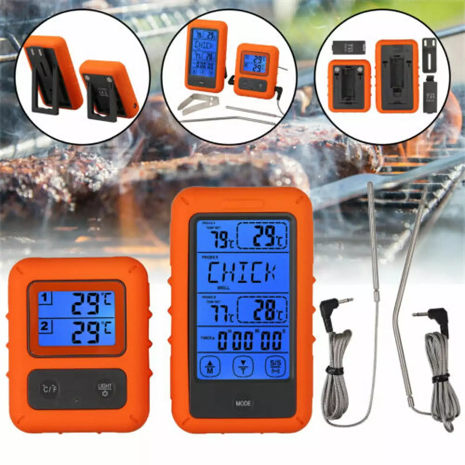 Kitchen Digital Meat Cooking Thermometer Wireless Remote Control 2 Probes Oven BBQ Grill WhizMax