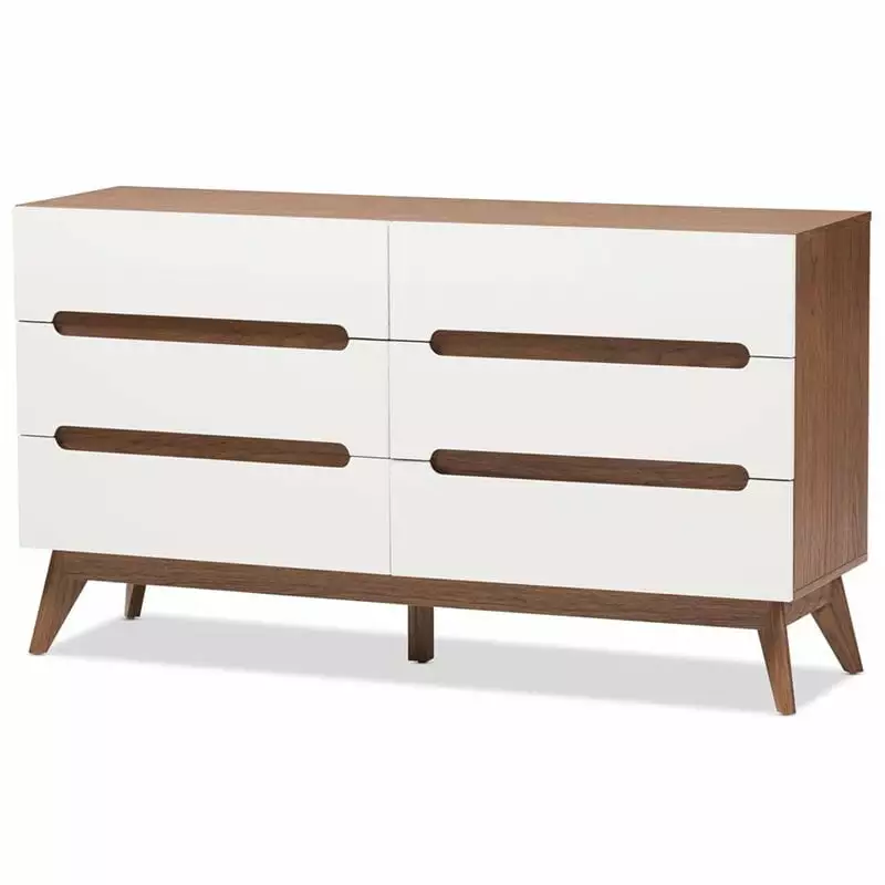 Hawthorne Gatherions 6 Drawer Wooden Double Dresser White and Walnut Finish Hawthorne Collections