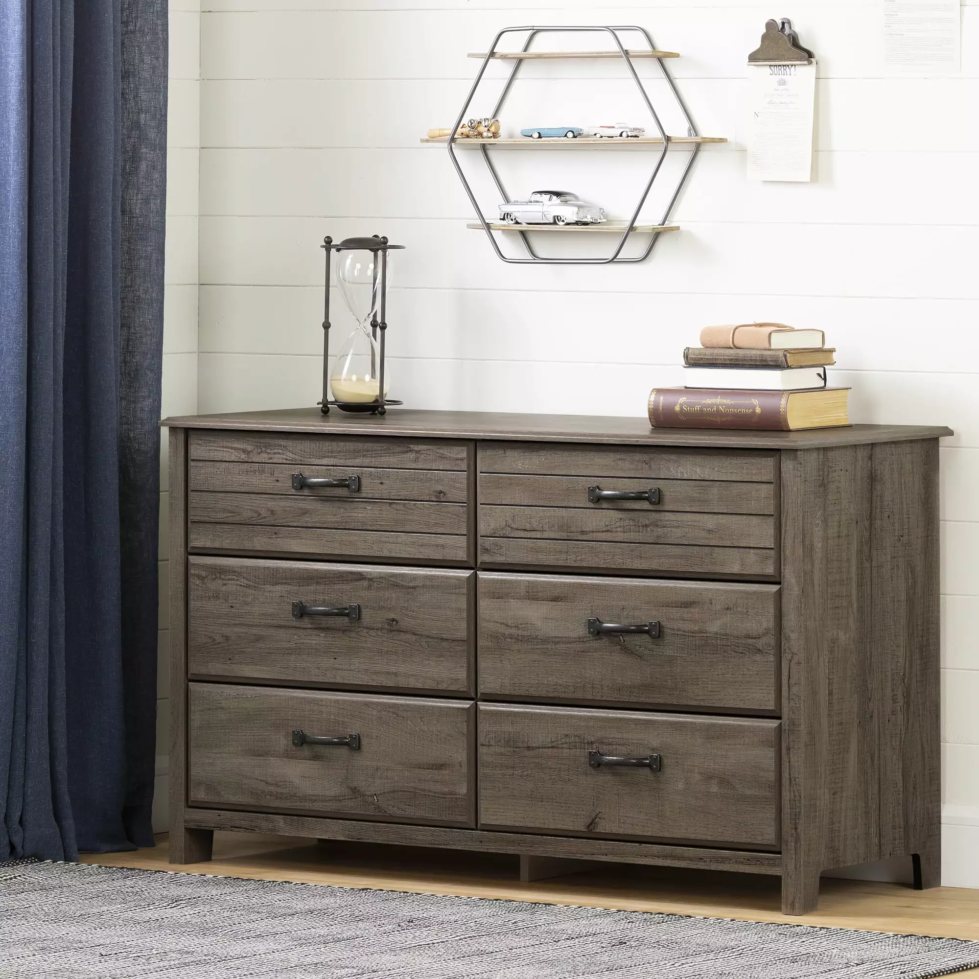 South Shore Ulysses 6-Drawer Double Dresser Fall Oak Finish Bedroom Storage