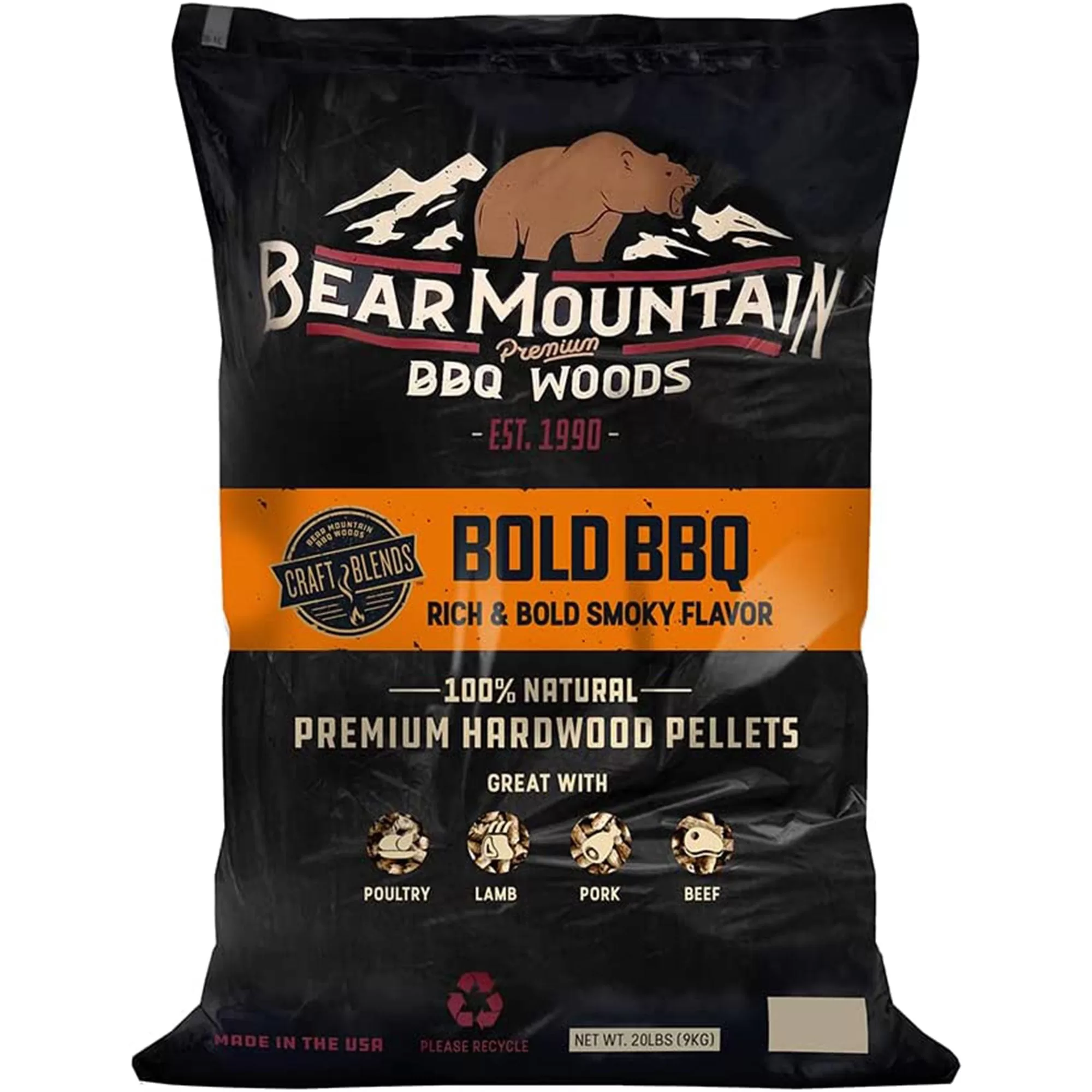 Bear Mountain BBQ Hardwood Bold Craft Blends Grill Smoker Pellets 20 lb All Natural