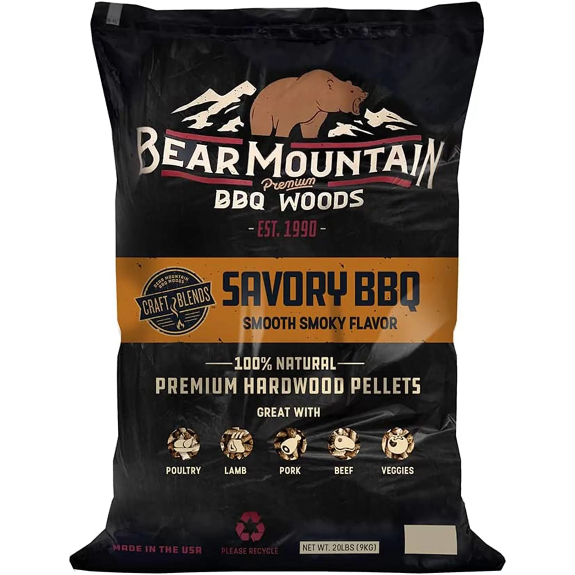 Bear Mountain BBQ Hardwood Savory Craft Blends Grill Smoker Pellets 20 lb Premium