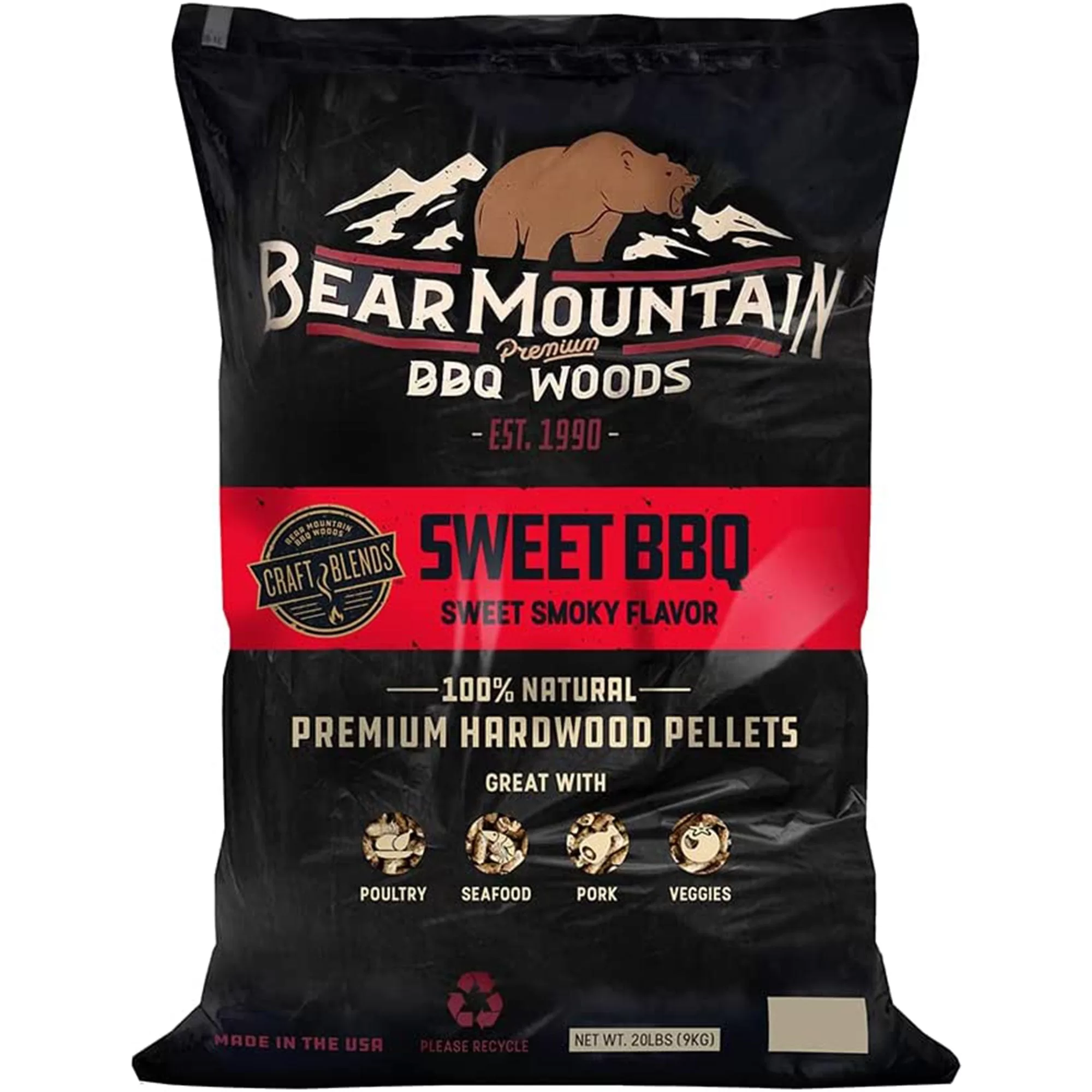 Bear Mountain BBQ Hardwood Sweet Craft Blends Grill Smoker Pellets 20 lb Natural