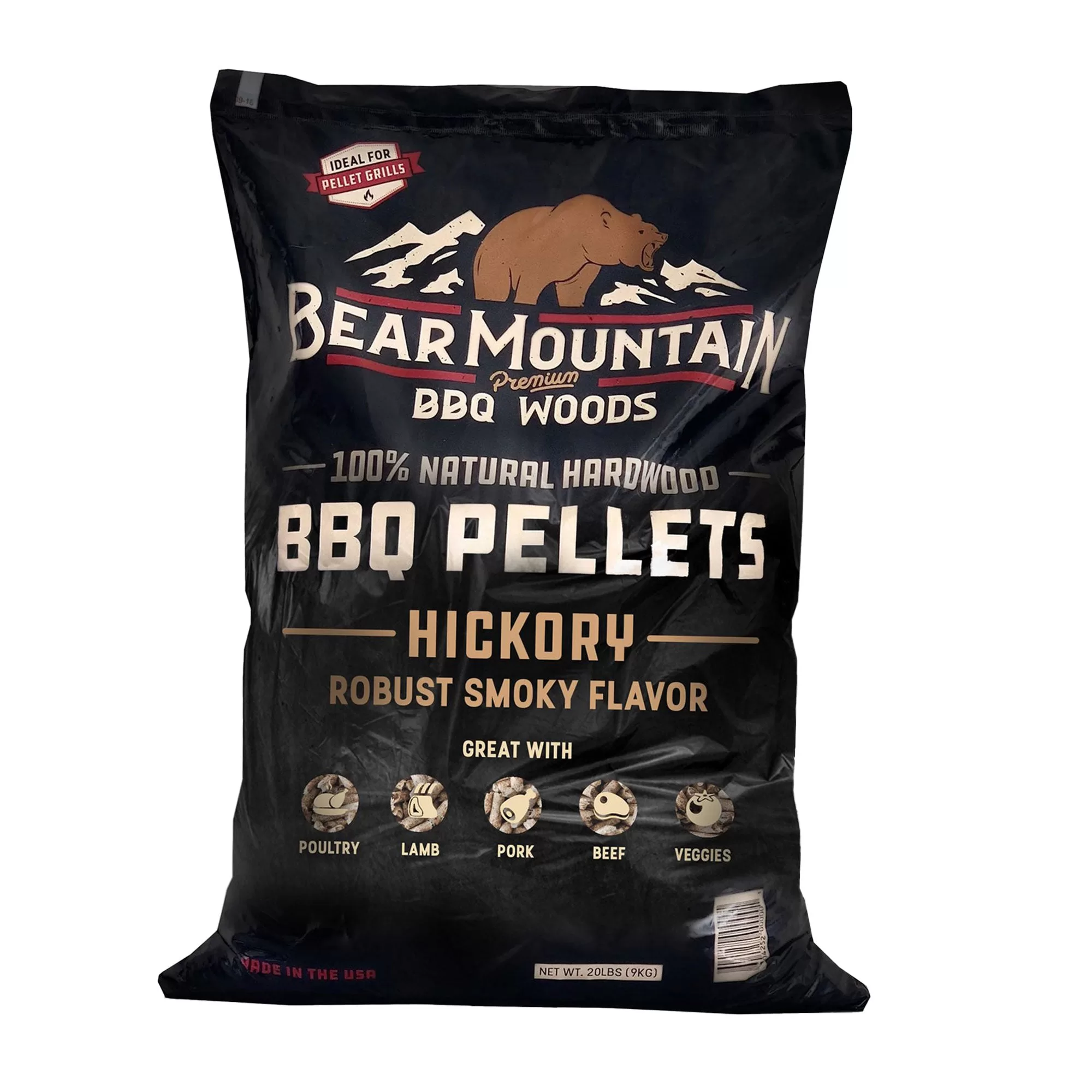 Bear Mountain BBQ Premium All-Natural Hardwood Hickory Smoker Pellets 20 lb Bag