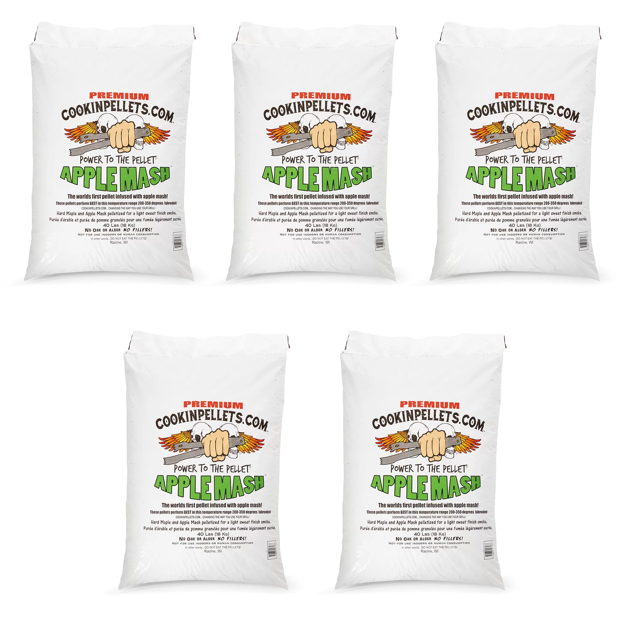CookinPellets 40 Pound Bag Apple Mash Hard Maple Smoker Wood Pellets 5 Pack