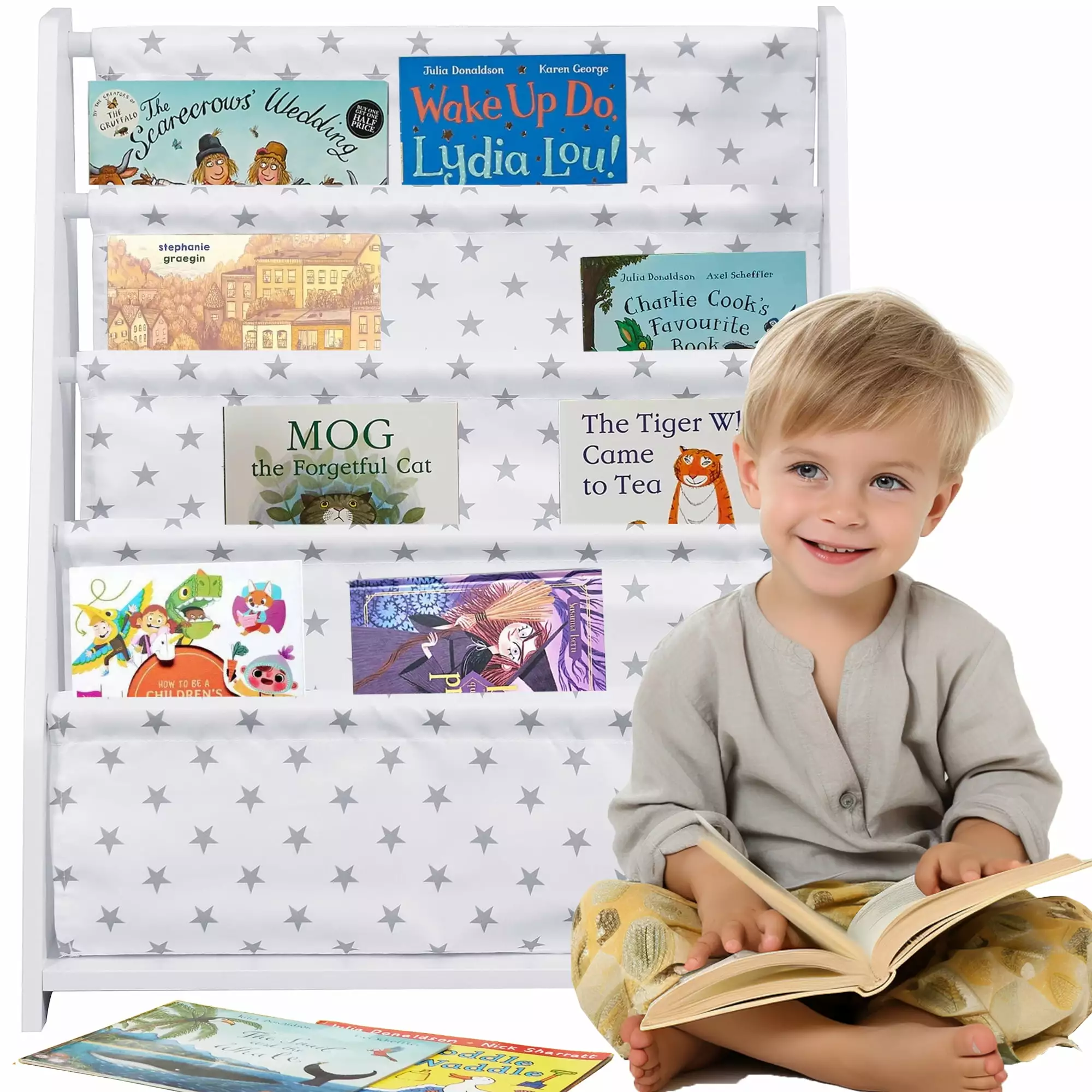 iRerts Kids Bookcase Wood Bookshelf and Storage Toddler 4 Tier Book Arranger Classroom Bookshelf White