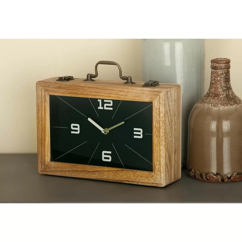 LITTON LANE 8x12 Vintage Brown and Black Rectangular Wooden Clock Box