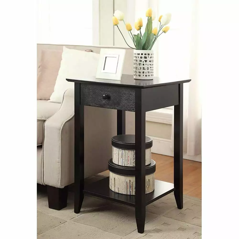 BaytoCare Wooden Night Stand Drawer and Shelf Storage Multipurpose End Side Table