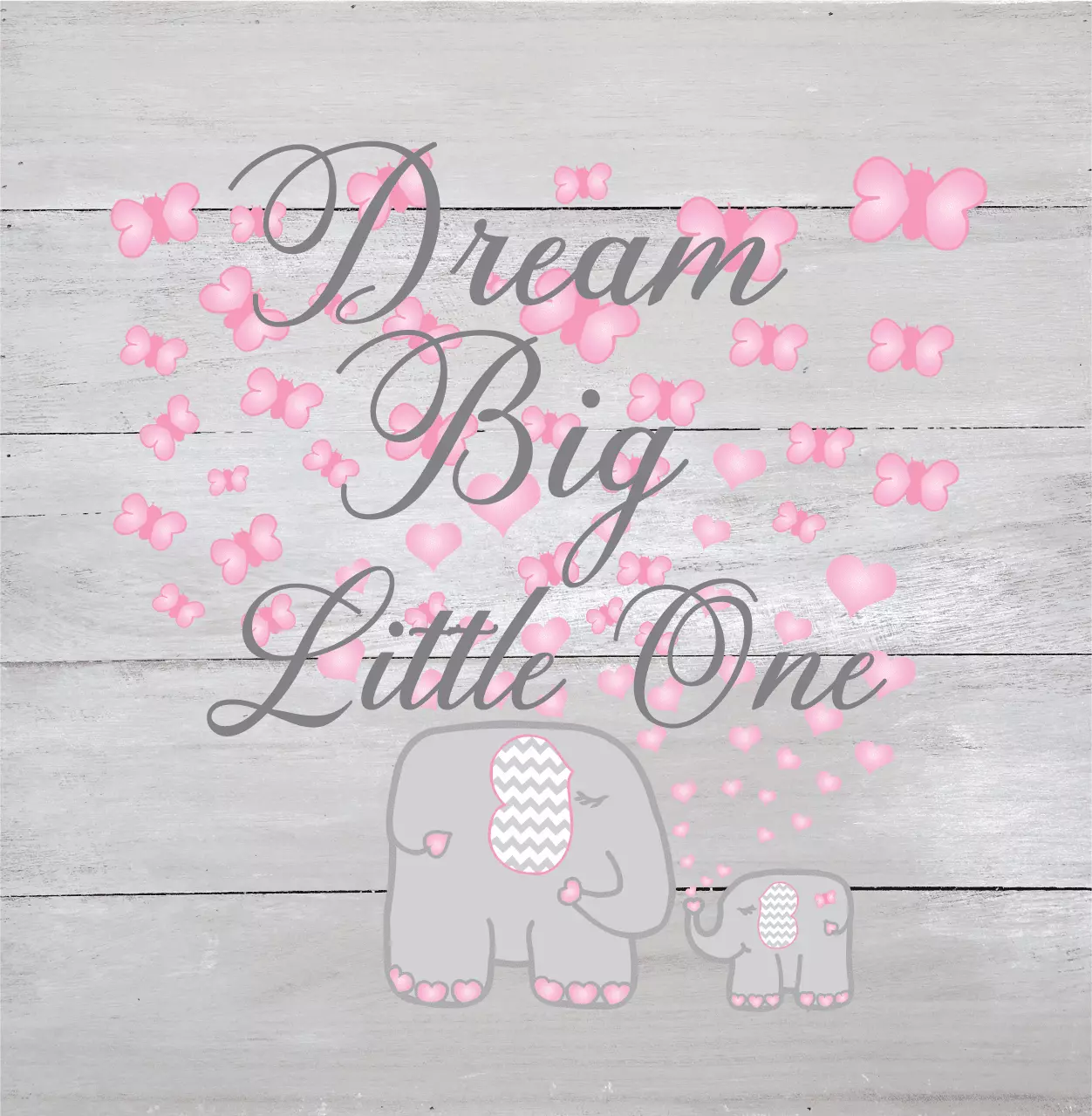 White Washed Pink Elephant Hearts Butterflies Wood Sign Pallet Plaque Nursery Decor Presto Chango Decor