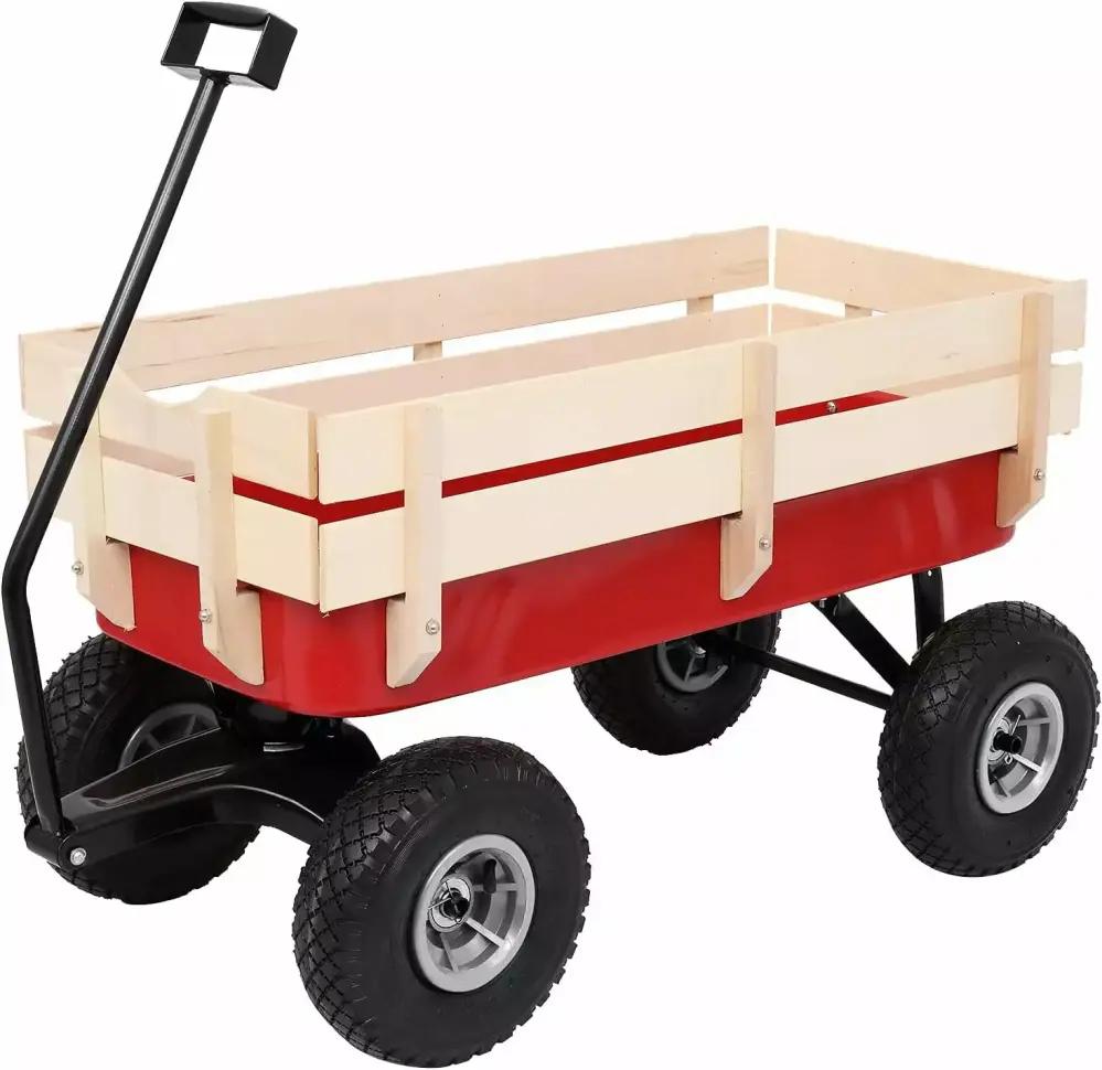 97x43x78cm Garden Iron Wood Four Wheel Garden Wagon Easy Assembly