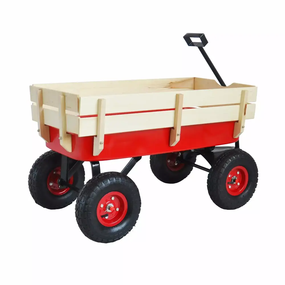 SEGMART 39x19x20 Rolling Wood Wagon Utility Cart Wheels Adjustable Handle Removable Side Panels Beach Garden Park 330lbs