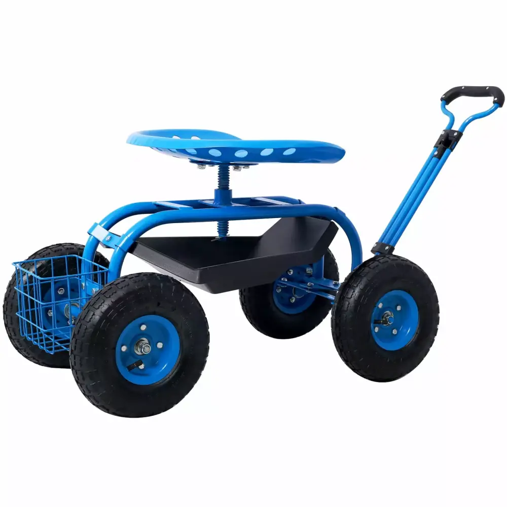 Rolling Garden Cart 4 Wheels Tool Tray Adjustable Height 360-degree Swivel Heavy-duty Garden Scooter Workseat