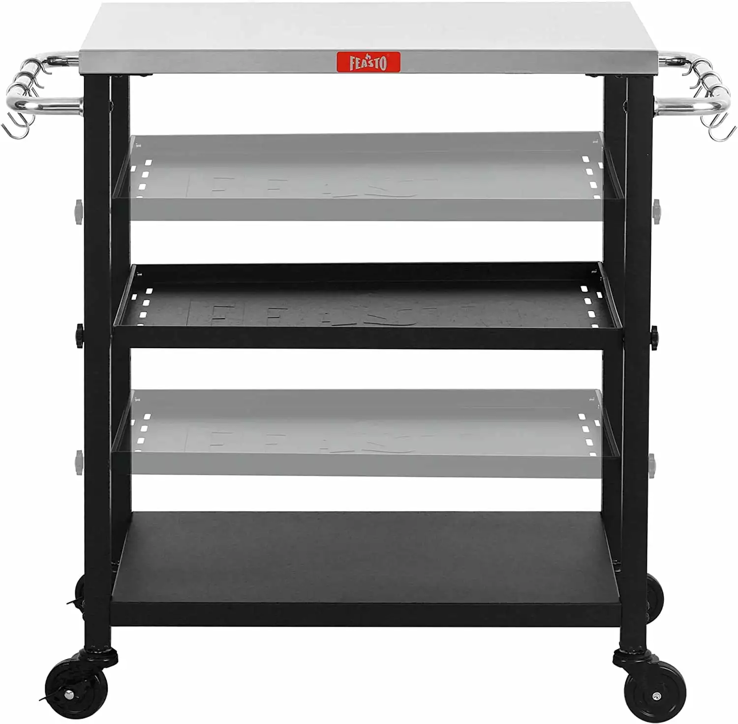 Feasto 3-Shelf Adjustable Layer's Indoor Outdoor Grill Table Movable Work Table Grill Cart