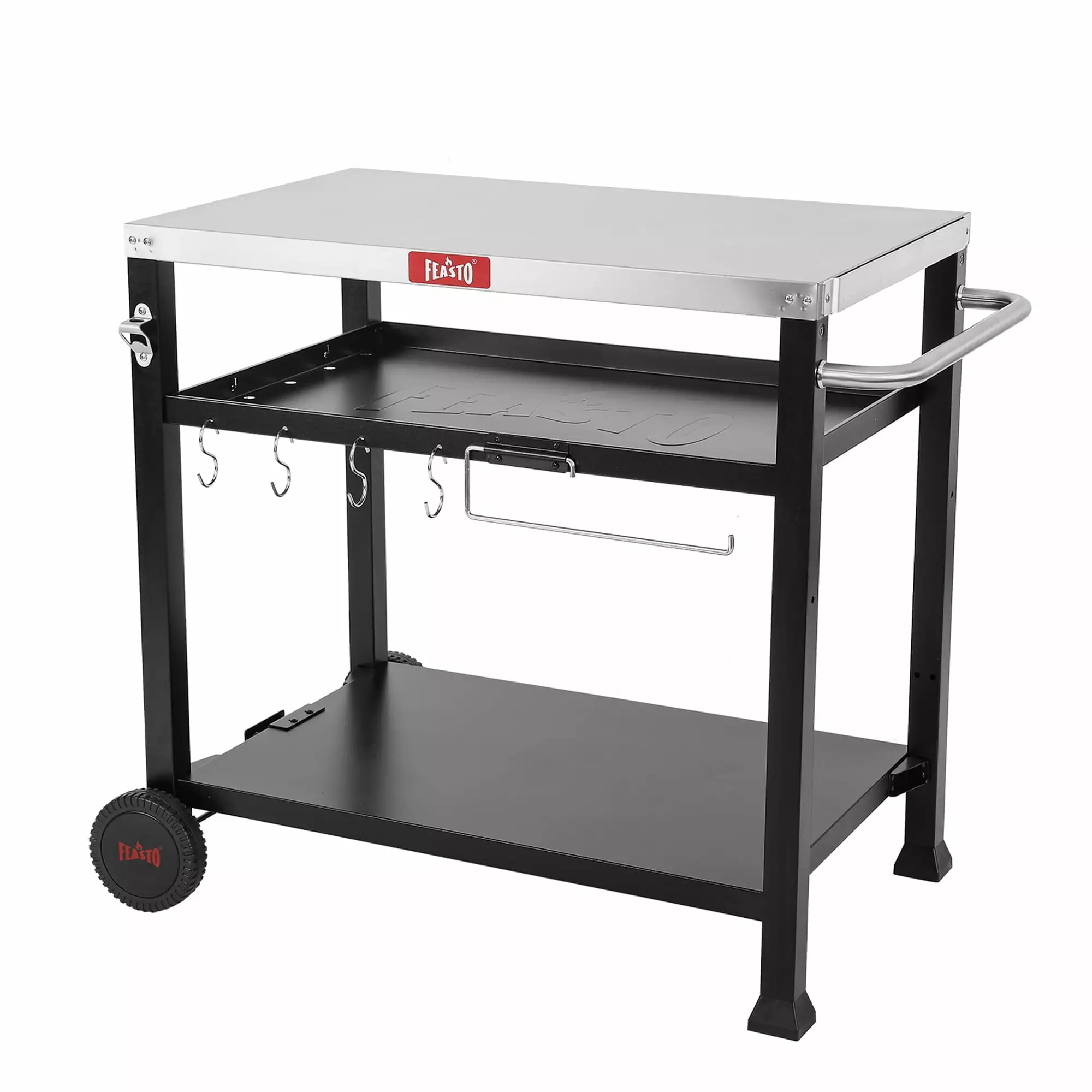 Feasto 3-Shelf 35 Inch Stainless Steel Table Top Movable Food Prep and Work Cart Table