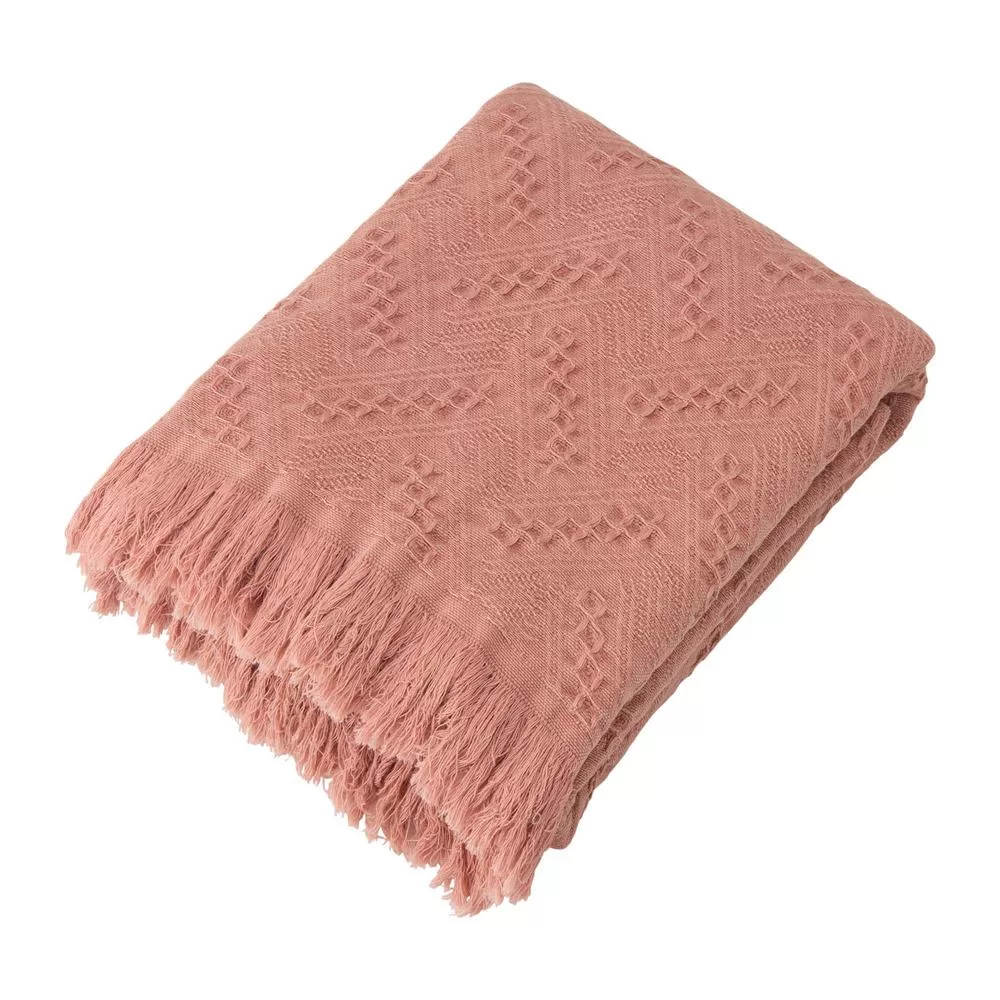 Glitzhome Coral Pink Grid Cotton Woven Throw Blanket