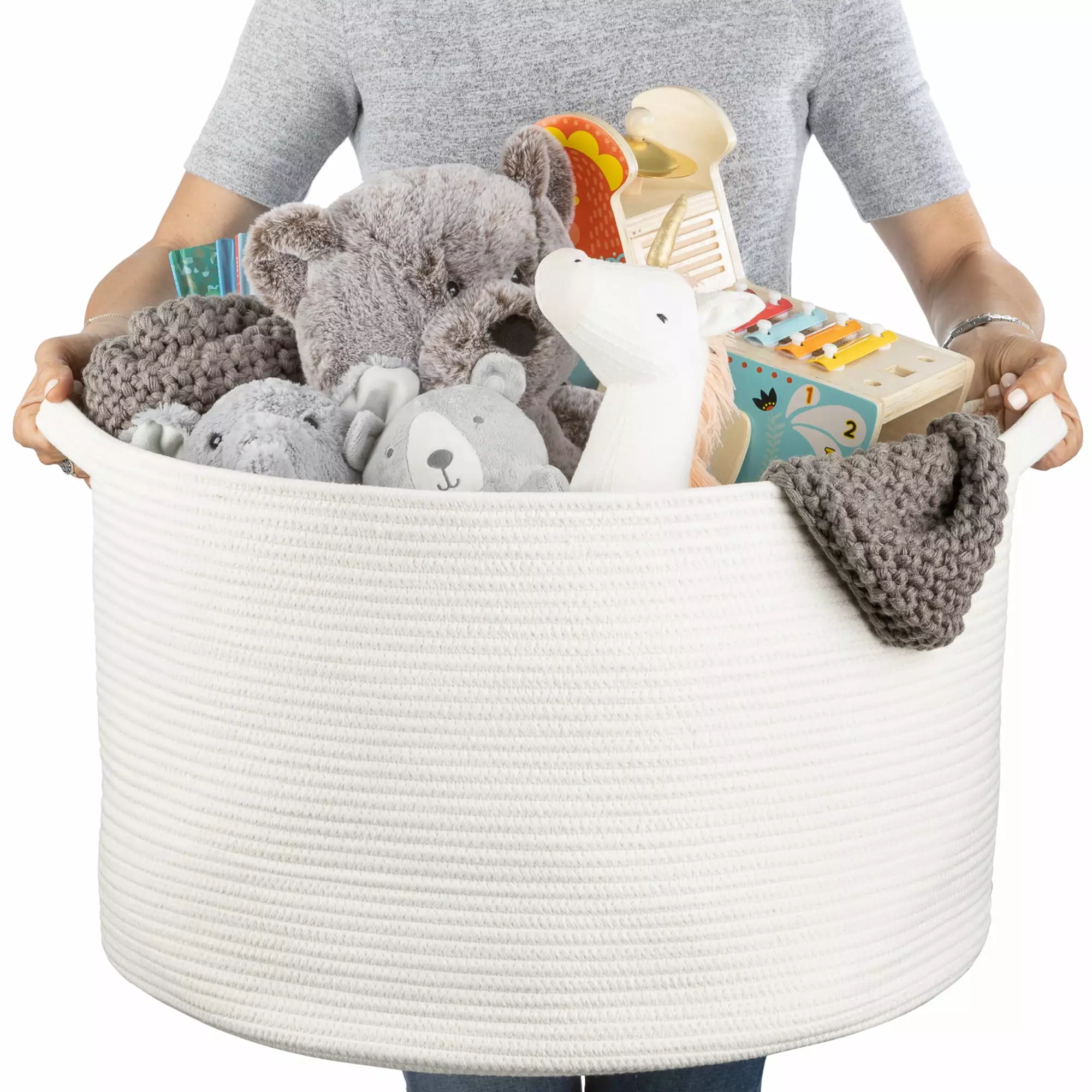 XXL Cotton Rope Bin 22x14 Off-White 100% Cotton Extra Large Woven Storage Bin Blanket Bin Living Room Toy Storage Bin Pill...