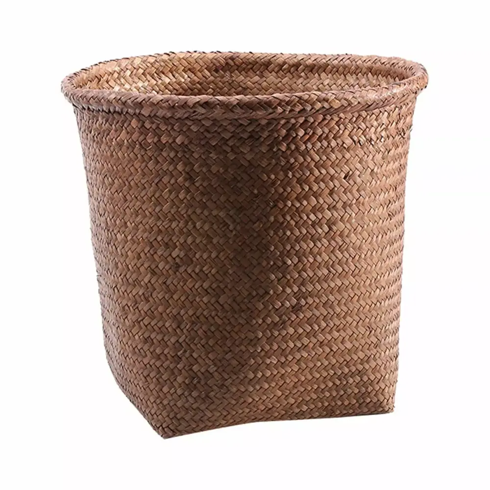 Woven Waste Bin Rattan Garbage Can Bedroom Bathroom Kitchen Small Office Rubbish Bin One