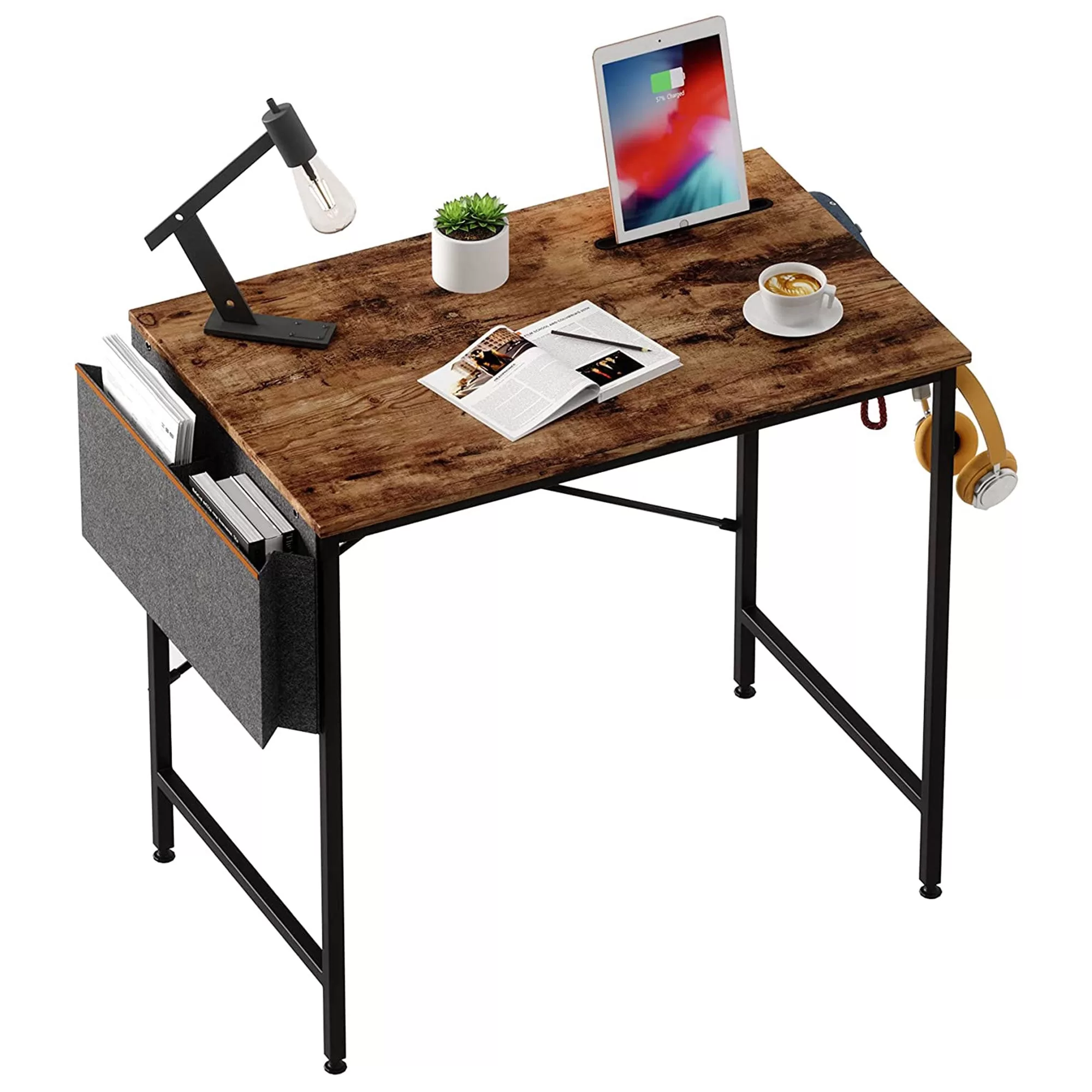 Bestier 32 Inches Modern Simple Office Study Desk Storage Bag, Rustic Brown