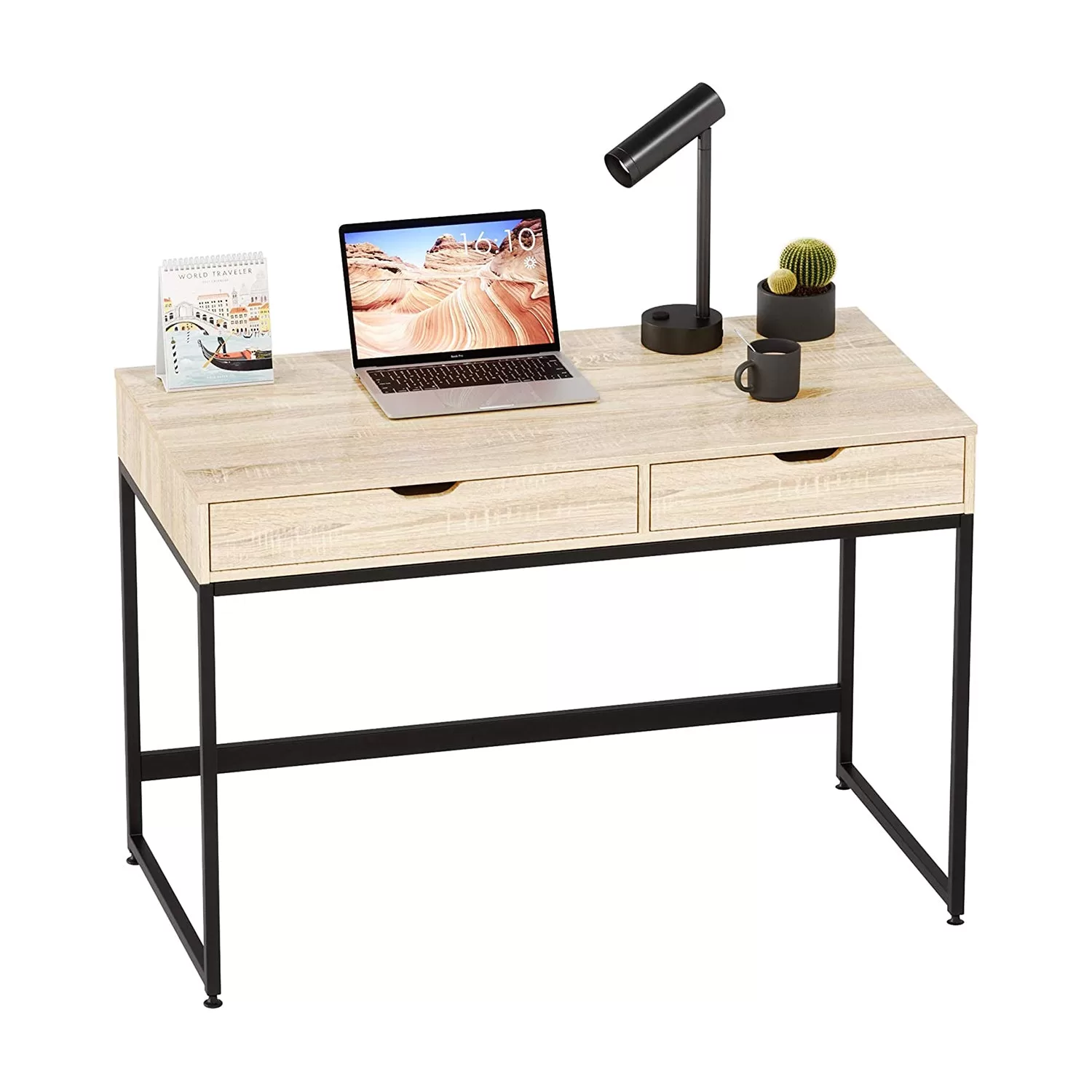 Bestier Office Writing Computer Workstation Desk 2 Drawers, 43.3 Inches, Oak