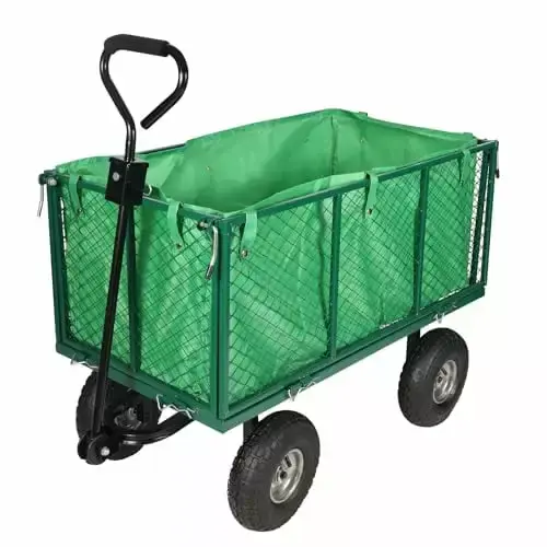 REDCAMP Garden Wagons Carts Heavy Duty Pullable 550 Lbs Capacity Mesh Steel Yard Wagon Removable Sides Green Green